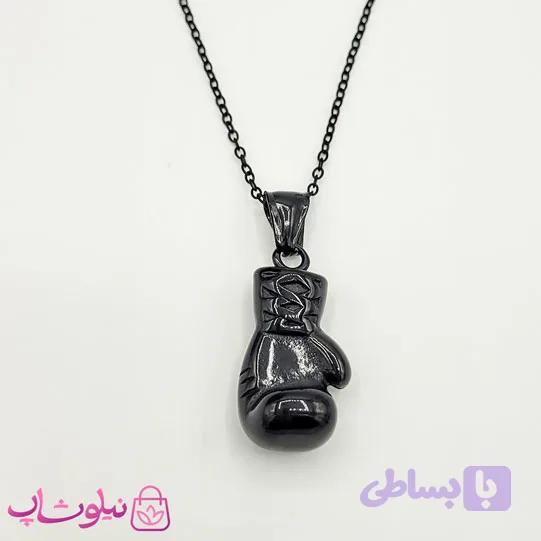 گردنبند بوکس استیل مشکی کد 1091 — تصویر 1