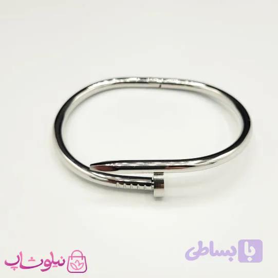 دستبند النگویی زنانه مدل میخی کارتیه نقره ای کد 2591