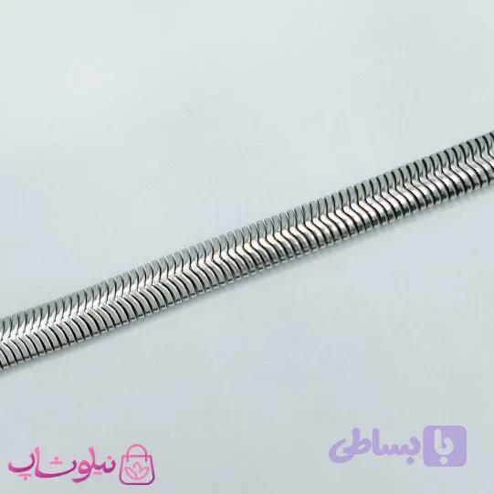 دستبند مردانه مدل هرینگبون نرم نقره ای استیل 23 سانت 8 میل کد 999
