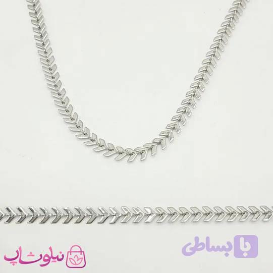ست گردنبند و دستبند دخترانه مدل گندم استیل سیلور کد 180 — تصویر 1