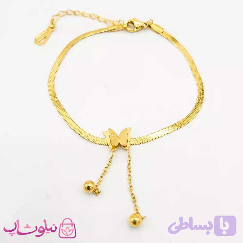 دستبند زنانه با زنجیر ماری طرح پروانه کد 1291