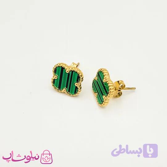 گوشواره میخی زنانه ونکلیف سبز کد 798 — تصویر 1
