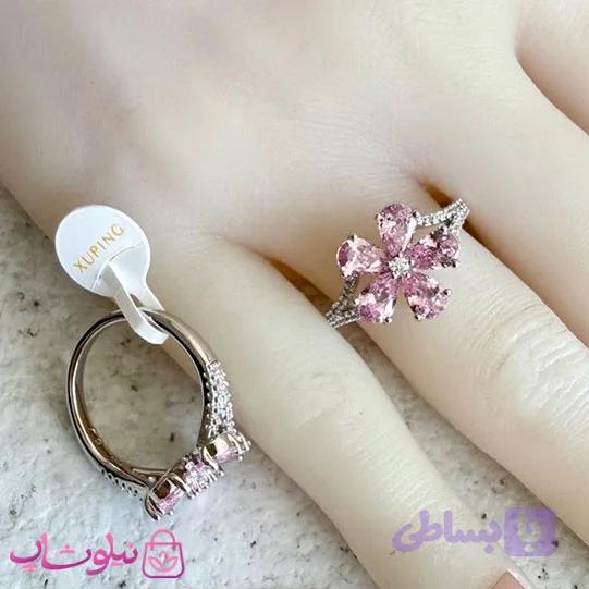 انگشتر زنانه ژوپینگ مدل گل صورتی نقره ای رنگ کد 3991