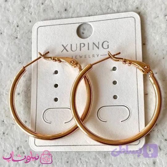 گوشواره حلقه ای ساده ژوپینگ طلایی مدل قفل امگا – در قطرهای مختلف