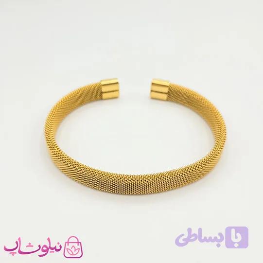 دستبند حصیری مردانه زنانه استیل طلایی کد 2991 — تصویر 1