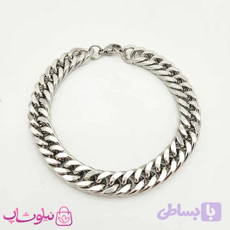 دستبند استیل مردانه طرح کارتیه نقره ای کد 300