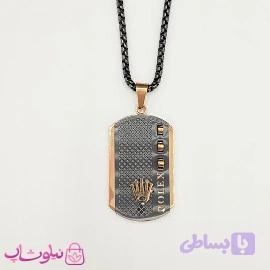 گردنبند مردانه طرح رولکس استیل رزگلد مشکی کد 150