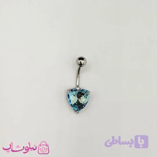 پیرسینگ ناف استیل نقره ای رنگ مدل قلب آبی هفت رنگ کد 229