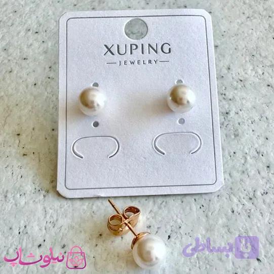گوشواره میخی ژوپینگ مرواریدی سفید قطر 6 میل کد 2191