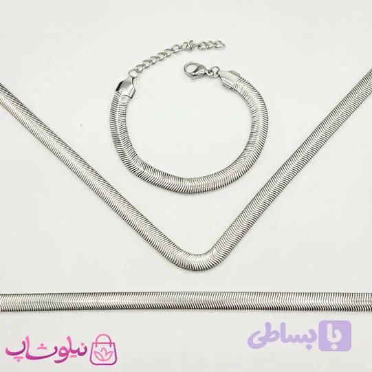گردنبند/ دستبند/ پابند هرینگبون نرم نقره ای ضخامت 7 میل — تصویر 1