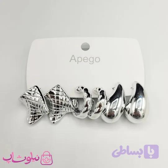 پک گوشواره پینترستی نقره ای رنگ مدل لوزی، اشک، و دایره (سه جفت) کد 140