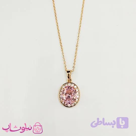 گردنبند زنانه ژوپینگ با پلاک صورتی کد 450