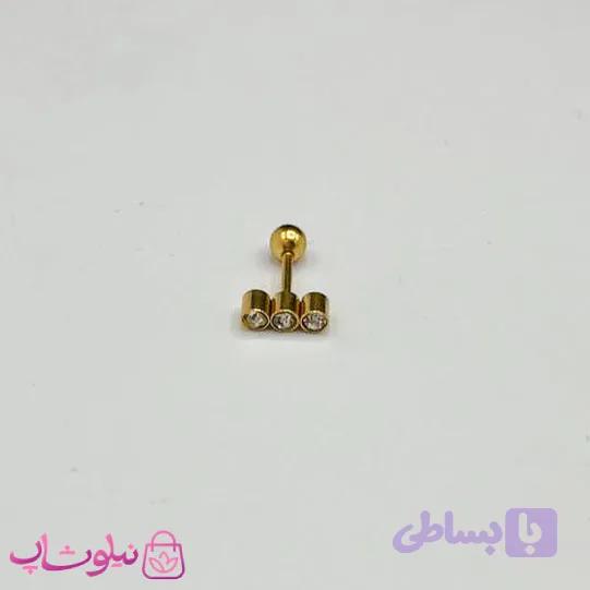 پیرسینگ گوش دخترانه طرح سه نگین سفید کد 110