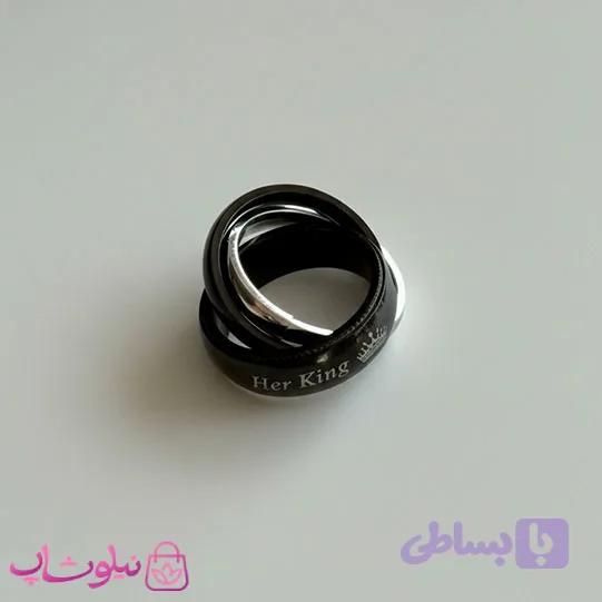 پلاک مردانه طرح سه حلقه درهم مدل her king مشکی نقره ای کد 250