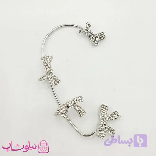 گوشواره دور گوش طرح پاپیون نقره ای