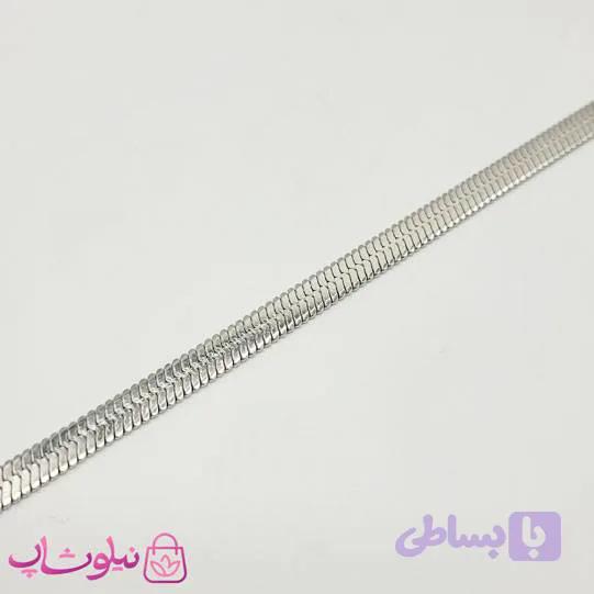 دستبند مردانه مدل هرینگبون تخت نقره ای استیل 22 سانت 7 میل کد 999