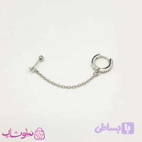 پیرسینگ گوش دخترانه زنجیردار نقره ای کد 991