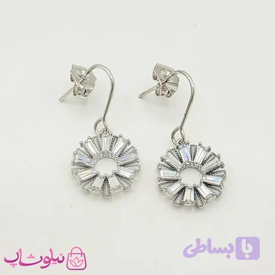 گوشواره آویز ژوپینگ مدل خورشید نقره ای کد 1291