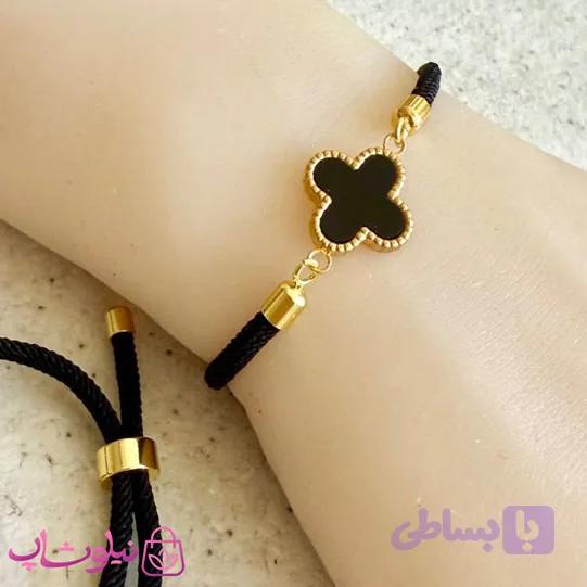 دستبند زنانه آسانسوری مدل ونکلیف مشکی تک گل کد 159