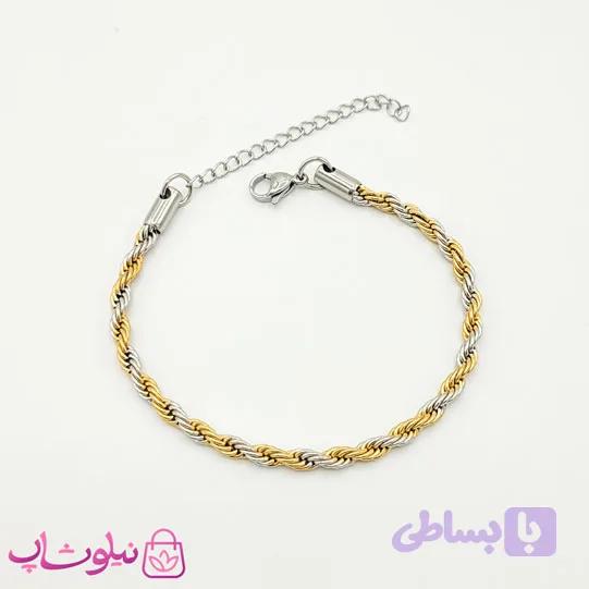 دستبند طنابی دو رنگ زنانه استیل ضخیم کد 149 — تصویر 1
