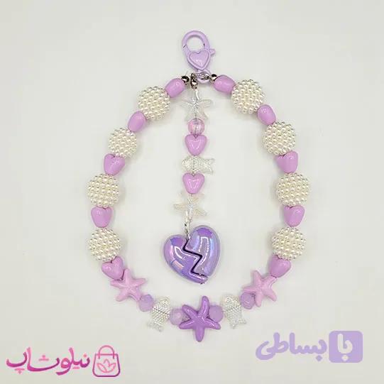 آویز کیف، گوشی، جاکلیدی دستساز برند N&SH مدل قلب و ستاره بنفش و توت سفید کد 190