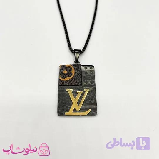 گردنبند مردانه طرح لویی ویتون استیل طلایی مشکی کد 140