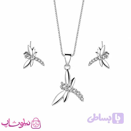 نیم ست زنانه نقره ظریف وارداتی عیار 925 مدل سنجاقک وزن 3/440 گرم کد 3884 — تصویر 1
