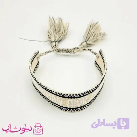 دستبند دخترانه پارچه ای کریستین دیور رنگ کرم مشکی کد 100 — تصویر 1