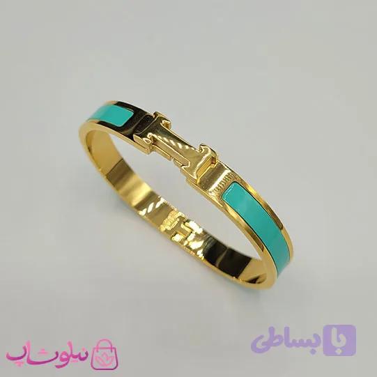 دستبند زنانه هرمس سبز طلایی استیل قفل اورجینال کد 800 — تصویر 1