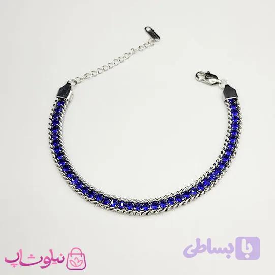 دستبند زنانه ترکیب کارتیه و تنیسی نگین آبی کد ۵۸۰ — تصویر 1