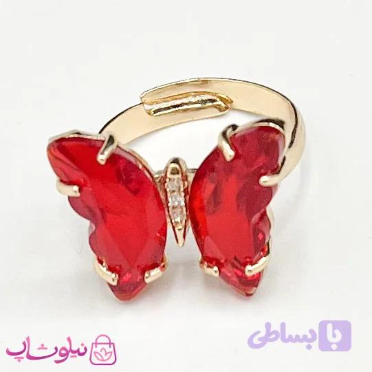 انگشتر زنانه طرح پروانه کریستالی قرمز فری سایز کد 48