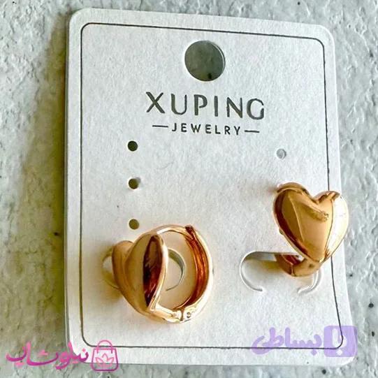 گوشواره حلقه ای زنانه ژوپینگ طلایی رنگ مدل قلبی کد 219