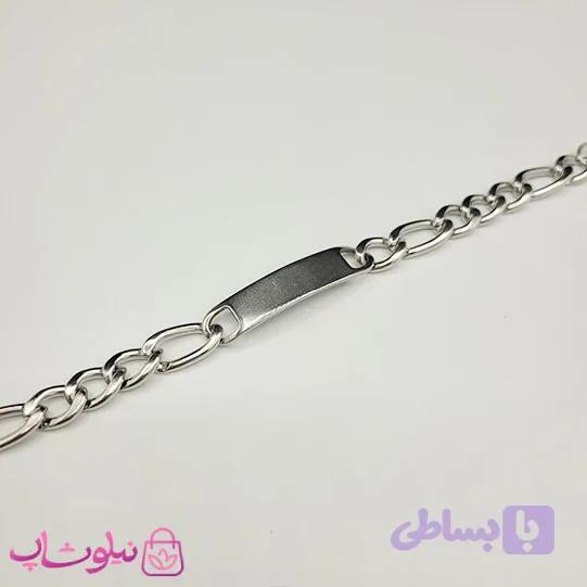دستبند مردانه مدل فیگارو پلاک دار نقره ای رنگ کد 2891 — تصویر 1