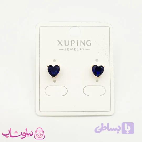 گوشواره میخی ژوپینگ قلبی آبی کوچک کد 599 — تصویر 1