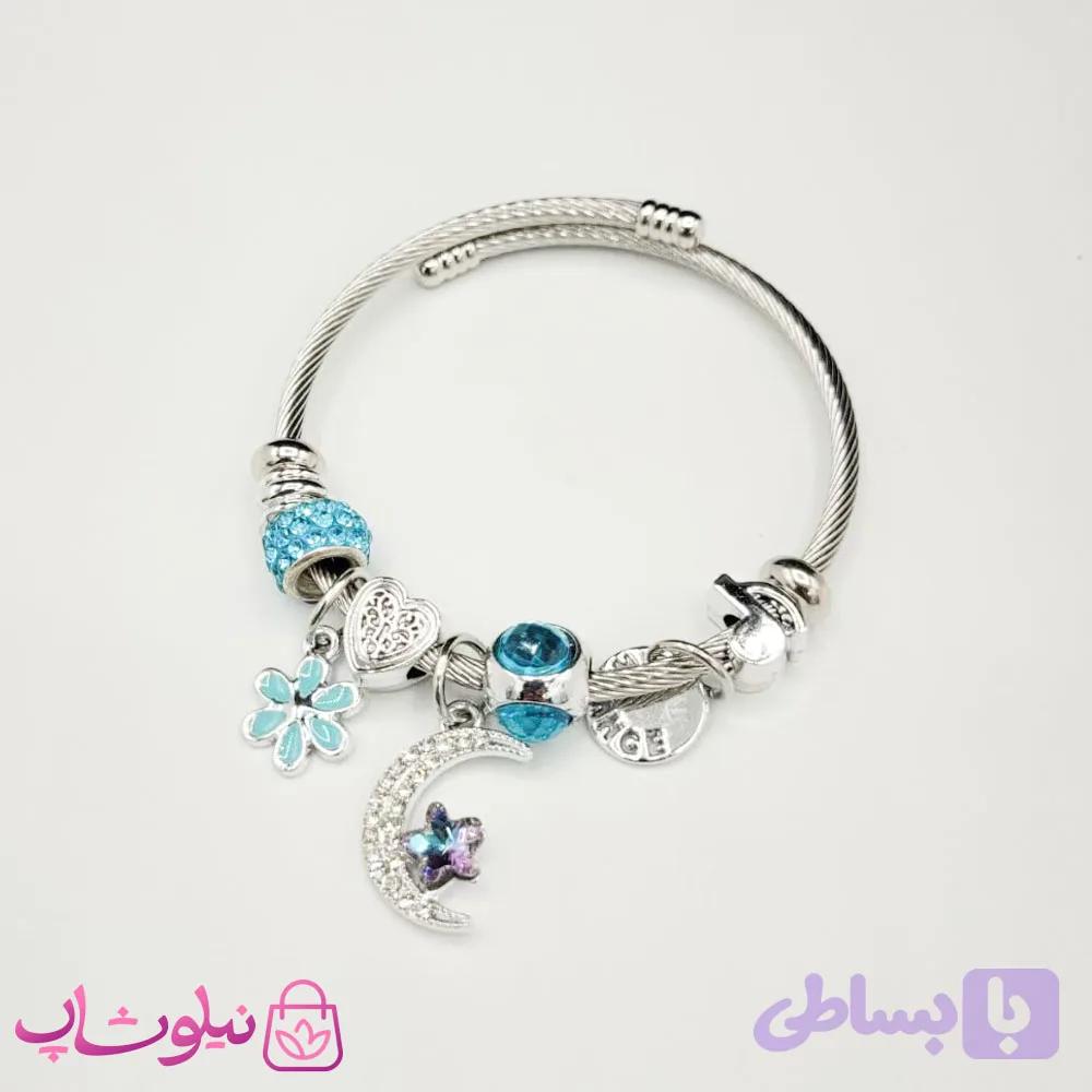 دستبند زنانه پاندورا نقره ای مدل گل و ماه کد 200