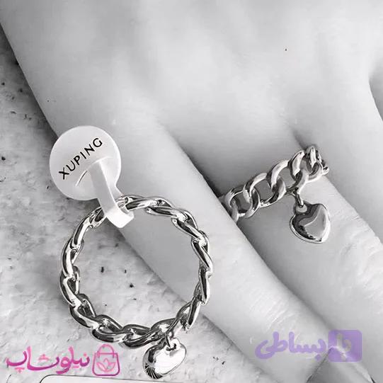 انگشتر زنانه ژوپینگ مدل کارتیه با آویز قلب نقره ای رنگ کد 3591