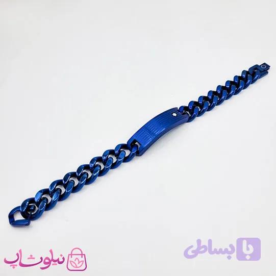 دستبند مردانه زنجیری مدل مون بلان آبی کد 169