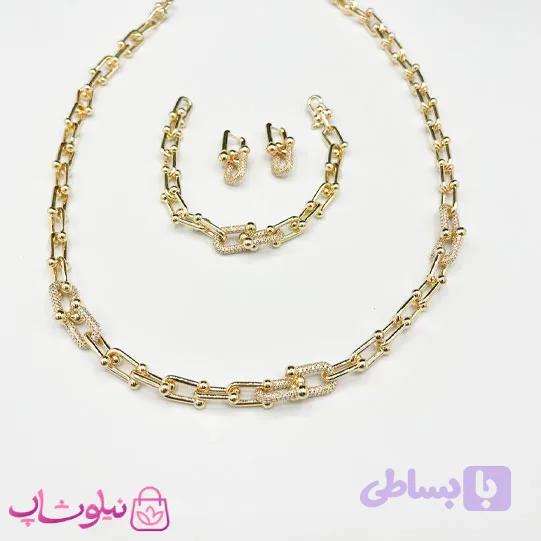 سرویس بدلیجات زنانه طرح تیفانی طلایی نگین دار کد 2200