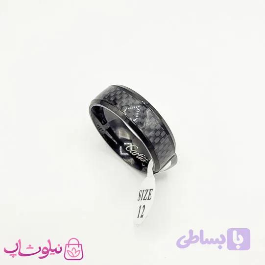 انگشتر رینگ مردانه فول مشکی طرح فیبر کربن کد 170 — تصویر 1