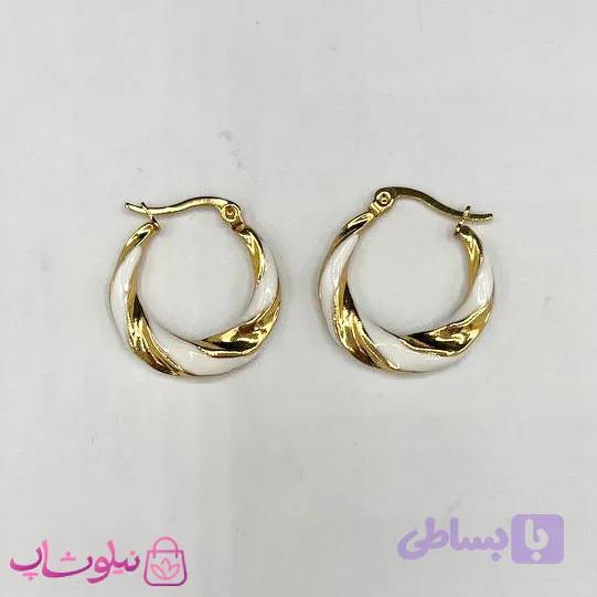 گوشواره حلقه ای فانتزی رنگی سفید و طلایی کد 90