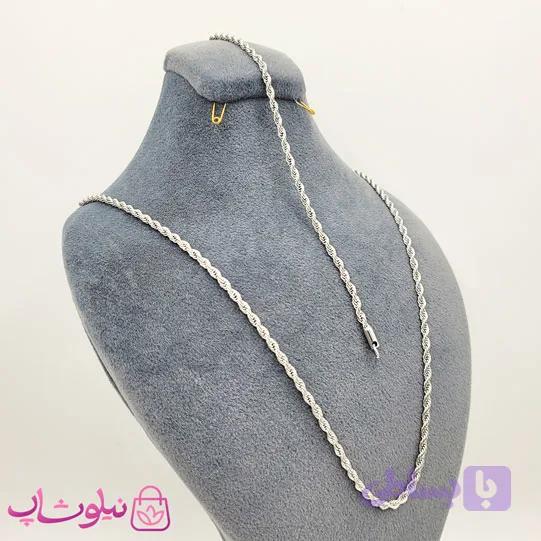 ست زنجیر و دستبند زنانه طنابی نقره ای عرض 3 میل کد 320 — تصویر 1