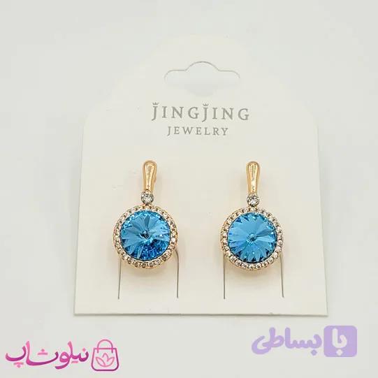 گوشواره زنانه ژوپینگ با سواروسکی آبی روشن کد 2091-1 — تصویر 1