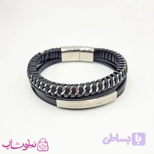دستبند مردانه برند مون بلان مشکی نقره ای کد 348 — تصویر 1