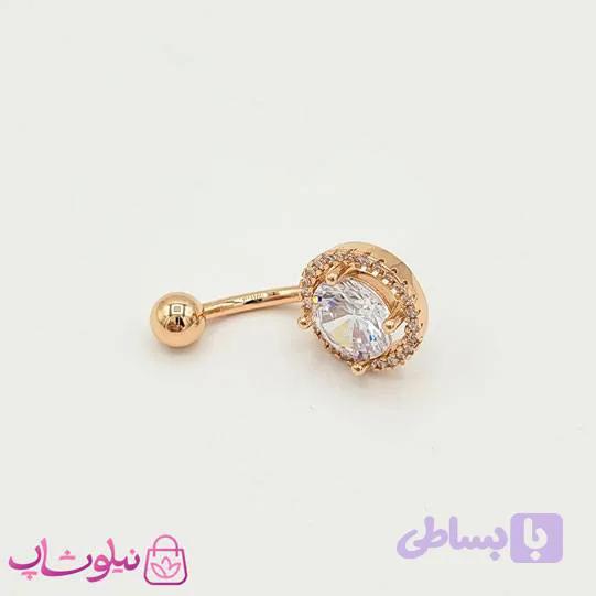 پیرسینگ ناف رزگلد با کریستال سفید کد 1491