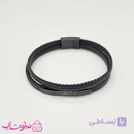 دستبند مردانه چرمی رولکس فول مشکی کیفیت مستر کد 1150