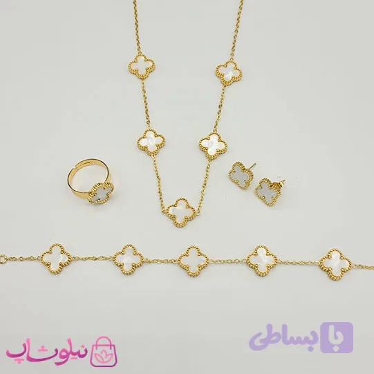 سرویس کامل زنانه طرح ونکلیف سفید طلایی کد 4591