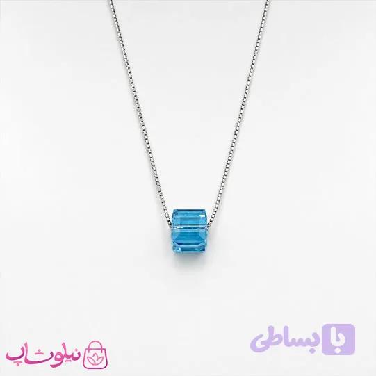 گردنبند زنانه نقره سواروسکی با کریستال آبی کد 1700 — تصویر 1