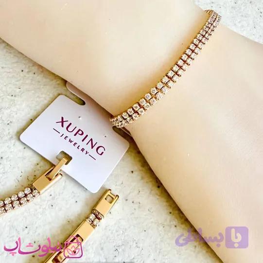 دستبند دخترانه ژوپینگ طرح تنیسی طلایی دولاین کد 4991 — تصویر 1