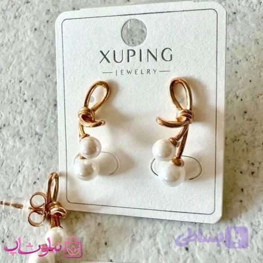 گوشواره زنانه ژوپینگ مرواریدی مدل گیلاس و پاپیون کد 4991