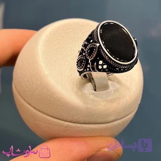 انگشتر مردانه نقره وارداتی عیار 925 مدل سنگ اونیکس مشکی بیضی کد 8835